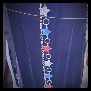 Red blue & silver chain belt